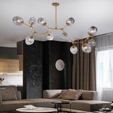 Modern Gold Branch Bubble Sputnik Chandelier with Glass Globe Shades for Living Room 5 to 11 Lights