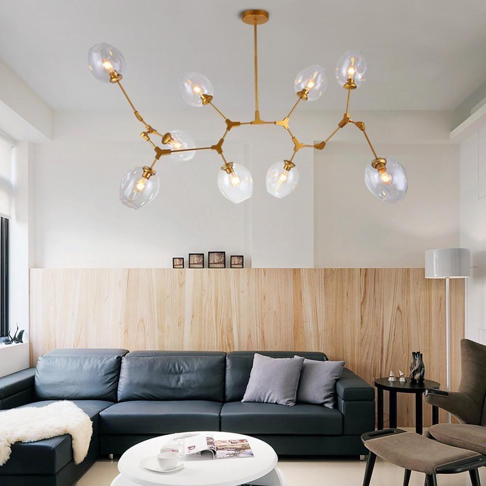 Modern Gold Branch Bubble Sputnik Chandelier with Glass Globe Shades for Living Room 5 to 11 Lights