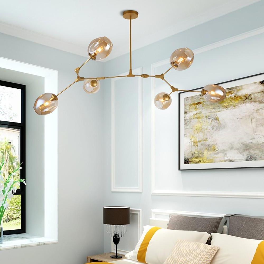 Modern Gold Branch Bubble Sputnik Chandelier with Glass Globe Shades for Living Room 5 to 11 Lights