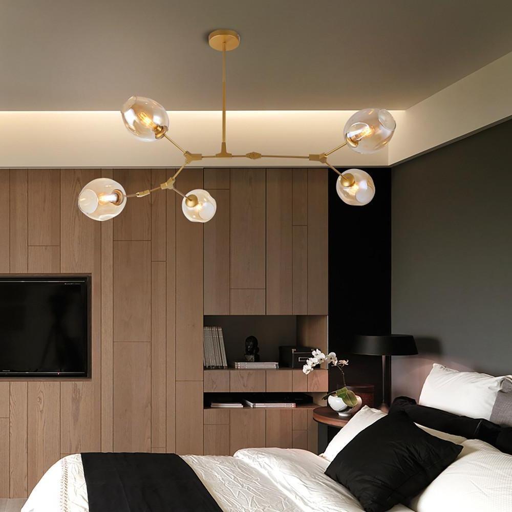 Modern Gold Branch Bubble Sputnik Chandelier with Glass Globe Shades for Living Room 5 to 11 Lights