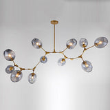 Modern Gold Branch Bubble Sputnik Chandelier with Glass Globe Shades for Living Room 5 to 11 Lights