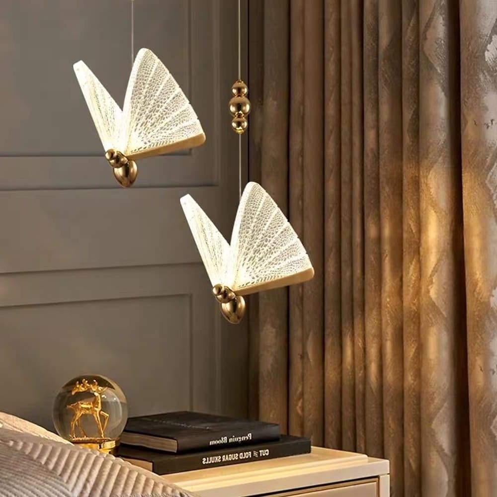 Modern Gold Butterfly Shaped LED Pendant Light Acrylic Hanging Lamp for Island and Bedroom