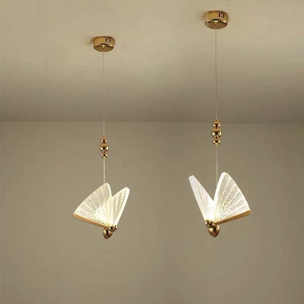 Modern Gold Butterfly Shaped LED Pendant Light Acrylic Hanging Lamp for Island and Bedroom
