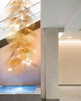 Modern Gold Cattail Leaf Chandelier Nature Inspired Aluminum Pendant Lighting
