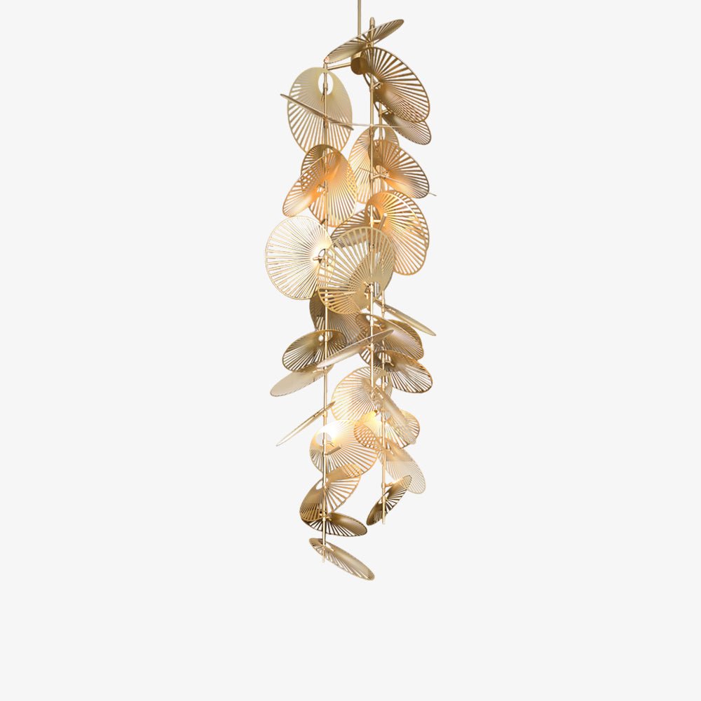 Modern Gold Cattail Leaf Chandelier Nature Inspired Aluminum Pendant Lighting