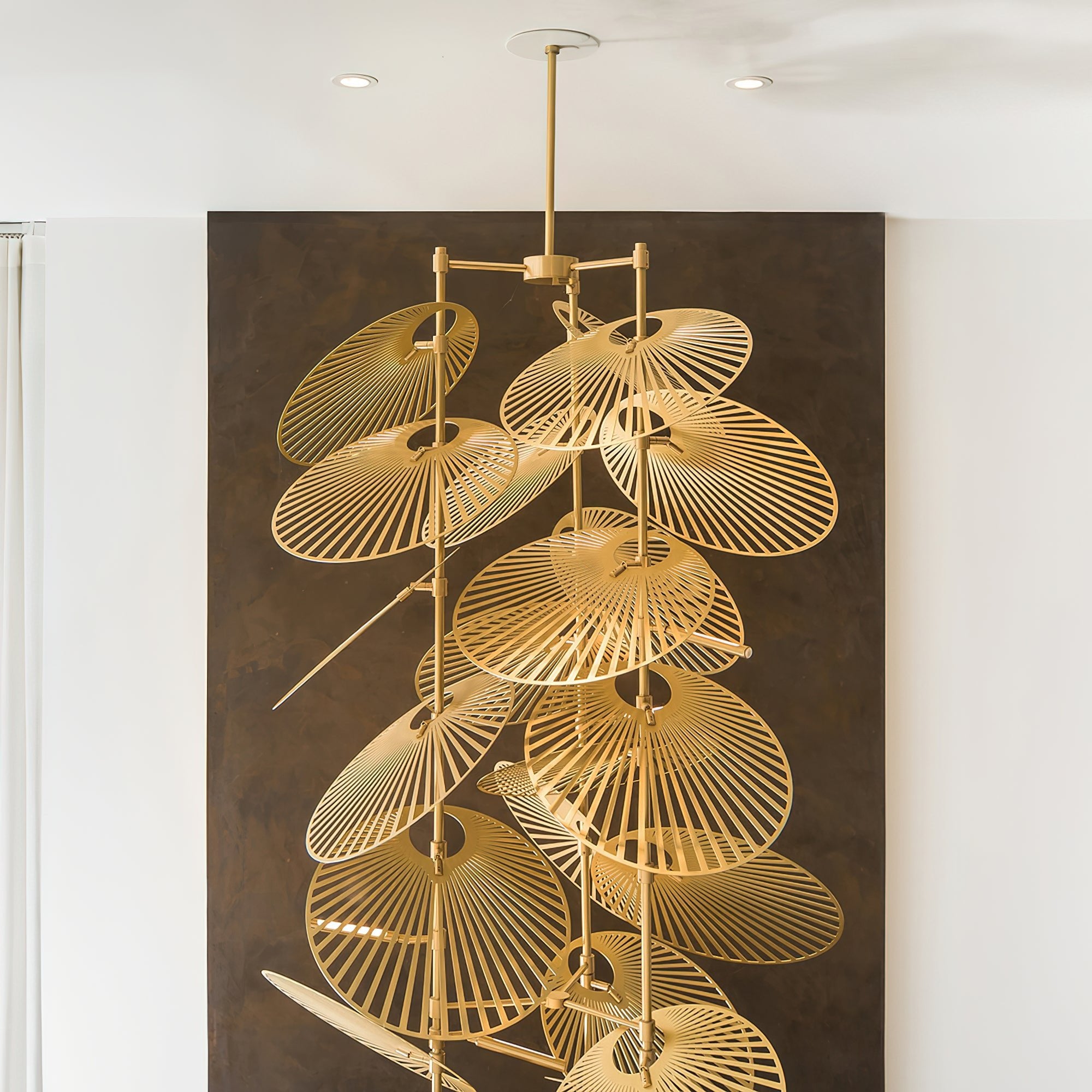 Modern Gold Cattail Leaf Chandelier Nature Inspired Aluminum Pendant Lighting