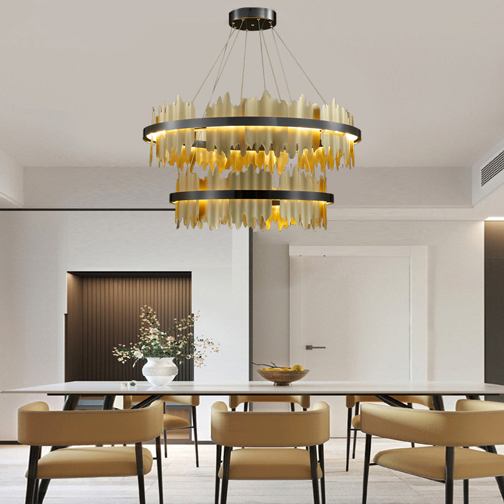 Modern Gold Circular LED Chandelier Stepless Dimming Pendant Light with Remote Control