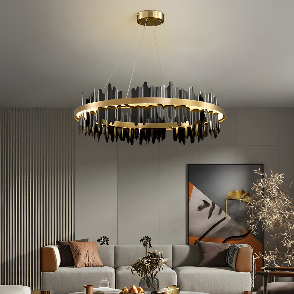 Modern Gold Circular LED Chandelier Stepless Dimming Pendant Light with Remote Control