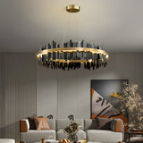Modern Gold Circular LED Chandelier Stepless Dimming Pendant Light with Remote Control