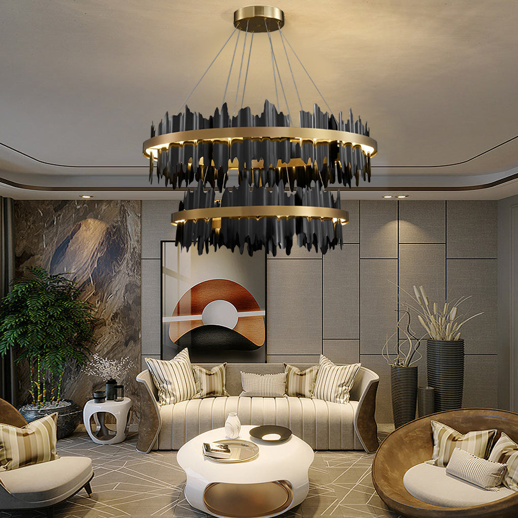 Modern Gold Circular LED Chandelier Stepless Dimming Pendant Light with Remote Control