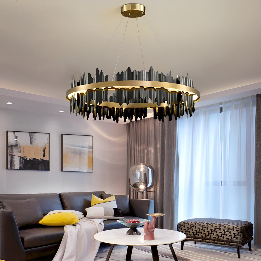 Modern Gold Circular LED Chandelier Stepless Dimming Pendant Light with Remote Control