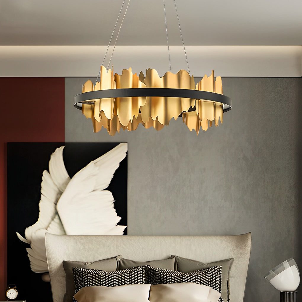 Modern Gold Circular LED Chandelier Stepless Dimming Pendant Light with Remote Control