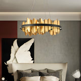 Modern Gold Circular LED Chandelier Stepless Dimming Pendant Light with Remote Control