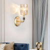 Modern Gold Copper Crystal Wall Sconce Luxury Cylinder LED Vanity Lamp for Bedroom and Hallway