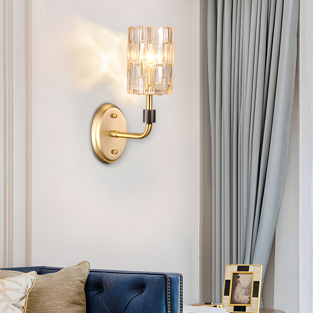 Modern Gold Copper Crystal Wall Sconce Luxury Cylinder LED Vanity Lamp for Bedroom and Hallway