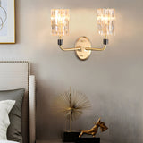 Modern Gold Copper Crystal Wall Sconce Luxury Cylinder LED Vanity Lamp for Bedroom and Hallway