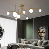 Modern Gold Copper LED Branch Chandelier with Irregular Glass Shades for Living Dining Room