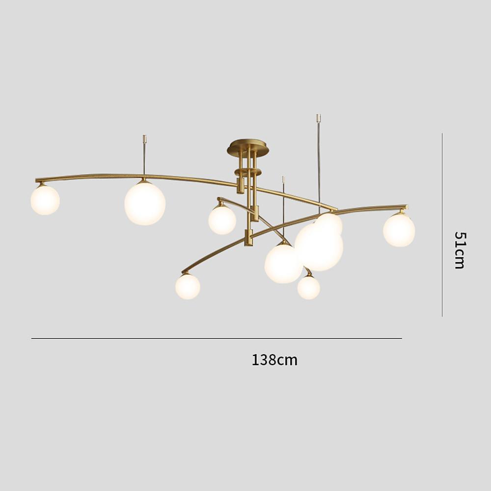 Modern Gold Copper LED Branch Chandelier with Irregular Glass Shades for Living Dining Room