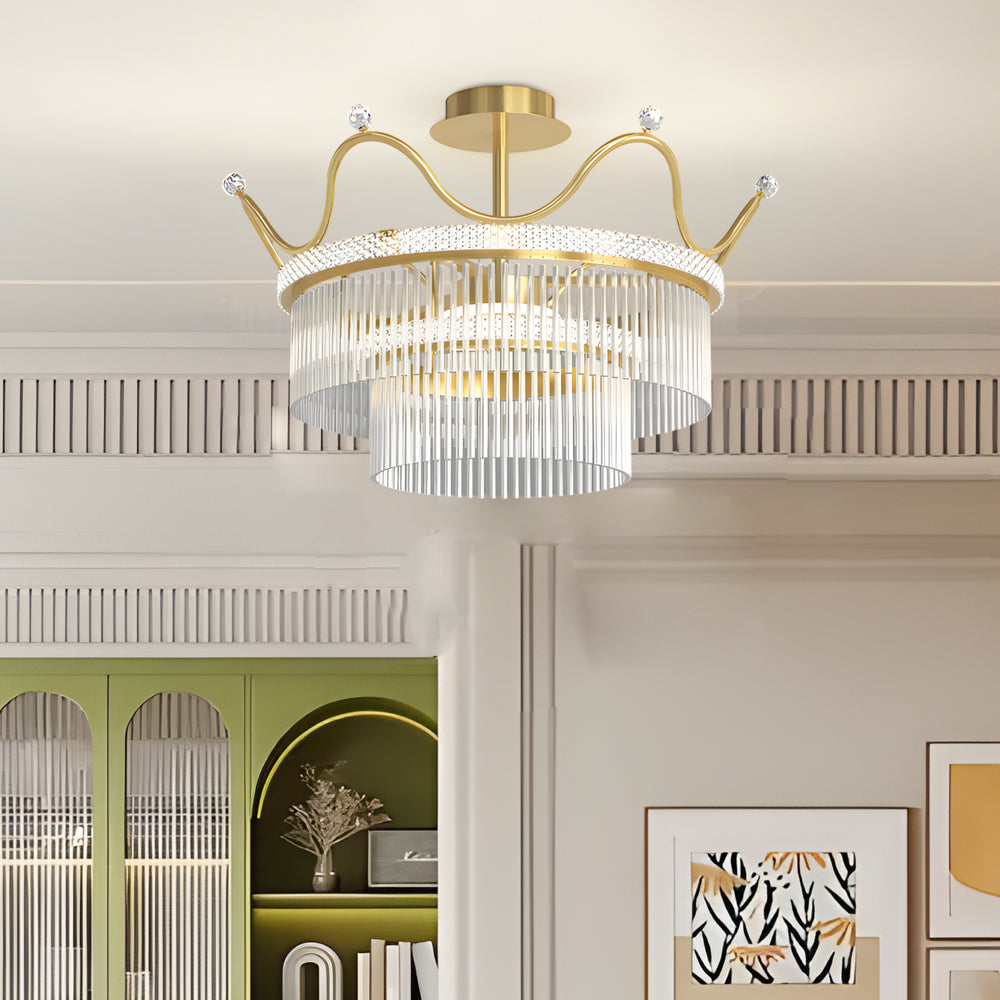Modern Gold Crystal Chandelier Luxury Round Flush Mount Ceiling Light for Living Room