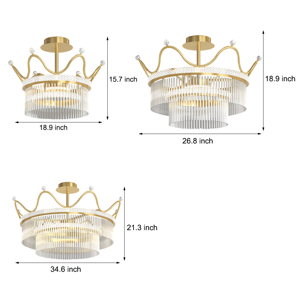 Modern Gold Crystal Chandelier Luxury Round Flush Mount Ceiling Light for Living Room