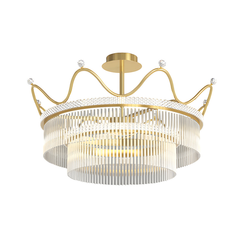 Modern Gold Crystal Chandelier Luxury Round Flush Mount Ceiling Light for Living Room