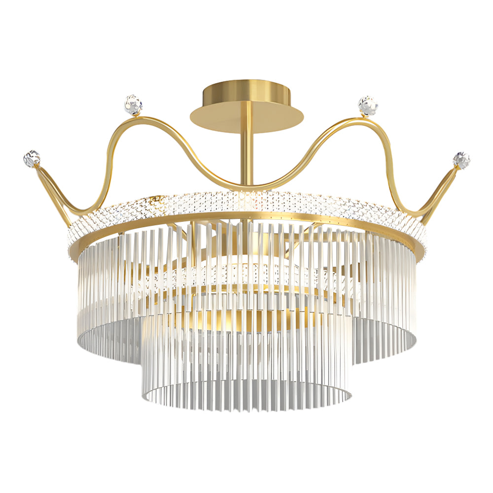 Modern Gold Crystal Chandelier Luxury Round Flush Mount Ceiling Light for Living Room