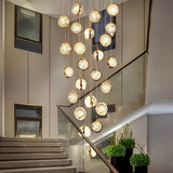 Modern Gold Crystal Cluster Chandelier for High Ceilings Luxury LED Stairwell Pendant Light