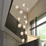 Modern Gold Crystal Cluster Chandelier for High Ceilings Luxury LED Stairwell Pendant Light