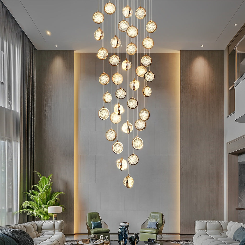 Modern Gold Crystal Cluster Chandelier for High Ceilings Luxury LED Stairwell Pendant Light