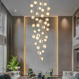 Modern Gold Crystal Cluster Chandelier for High Ceilings Luxury LED Stairwell Pendant Light