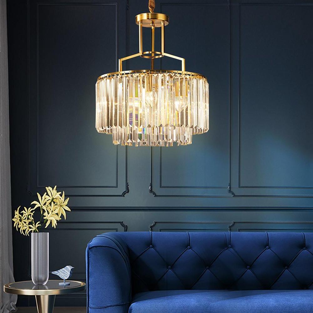 Modern Gold Crystal Copper Chandelier Nordic LED Pendant Light for Kitchen Island and Living Room