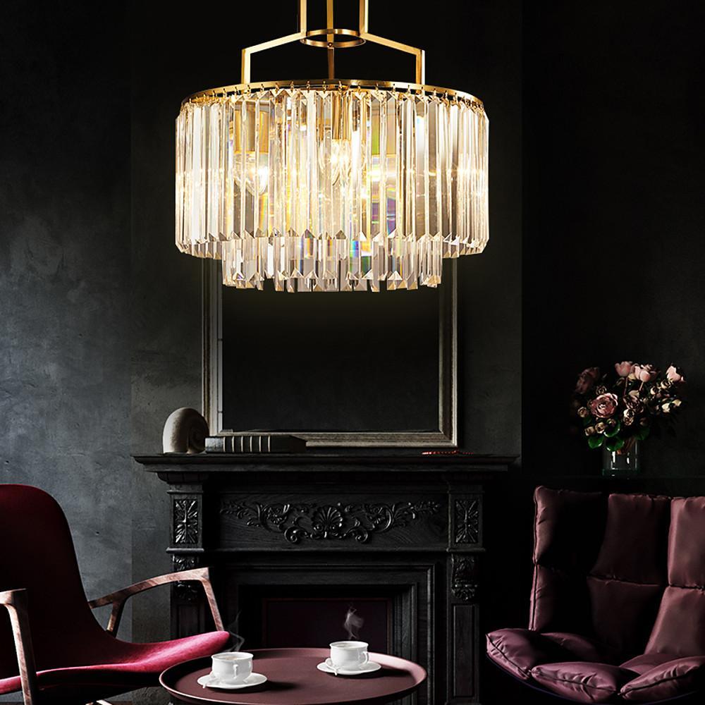 Modern Gold Crystal Copper Chandelier Nordic LED Pendant Light for Kitchen Island and Living Room