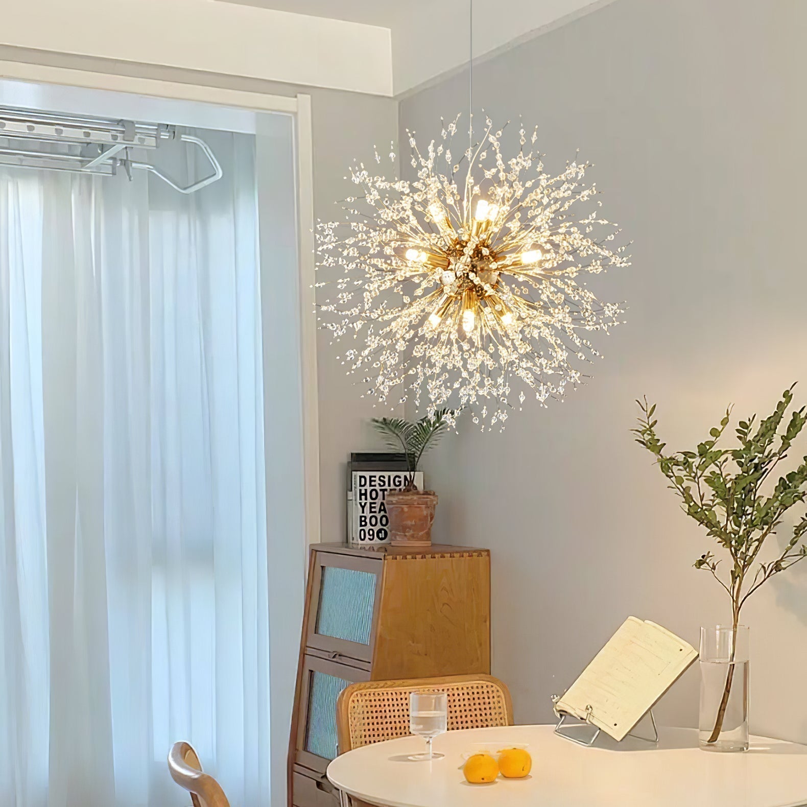 Modern Gold Crystal Dandelion Chandelier Firework Pendant Lighting for Dining Room