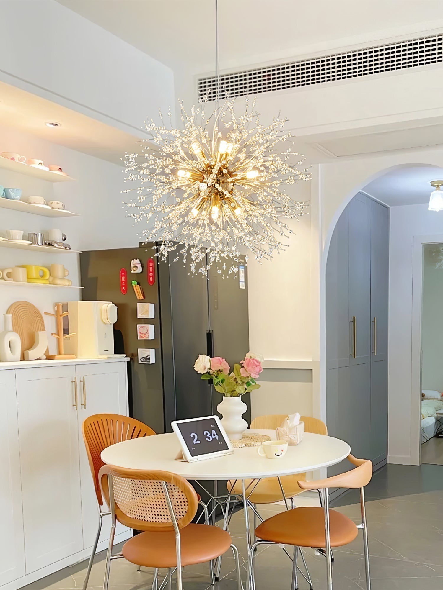 Modern Gold Crystal Dandelion Chandelier Firework Pendant Lighting for Dining Room