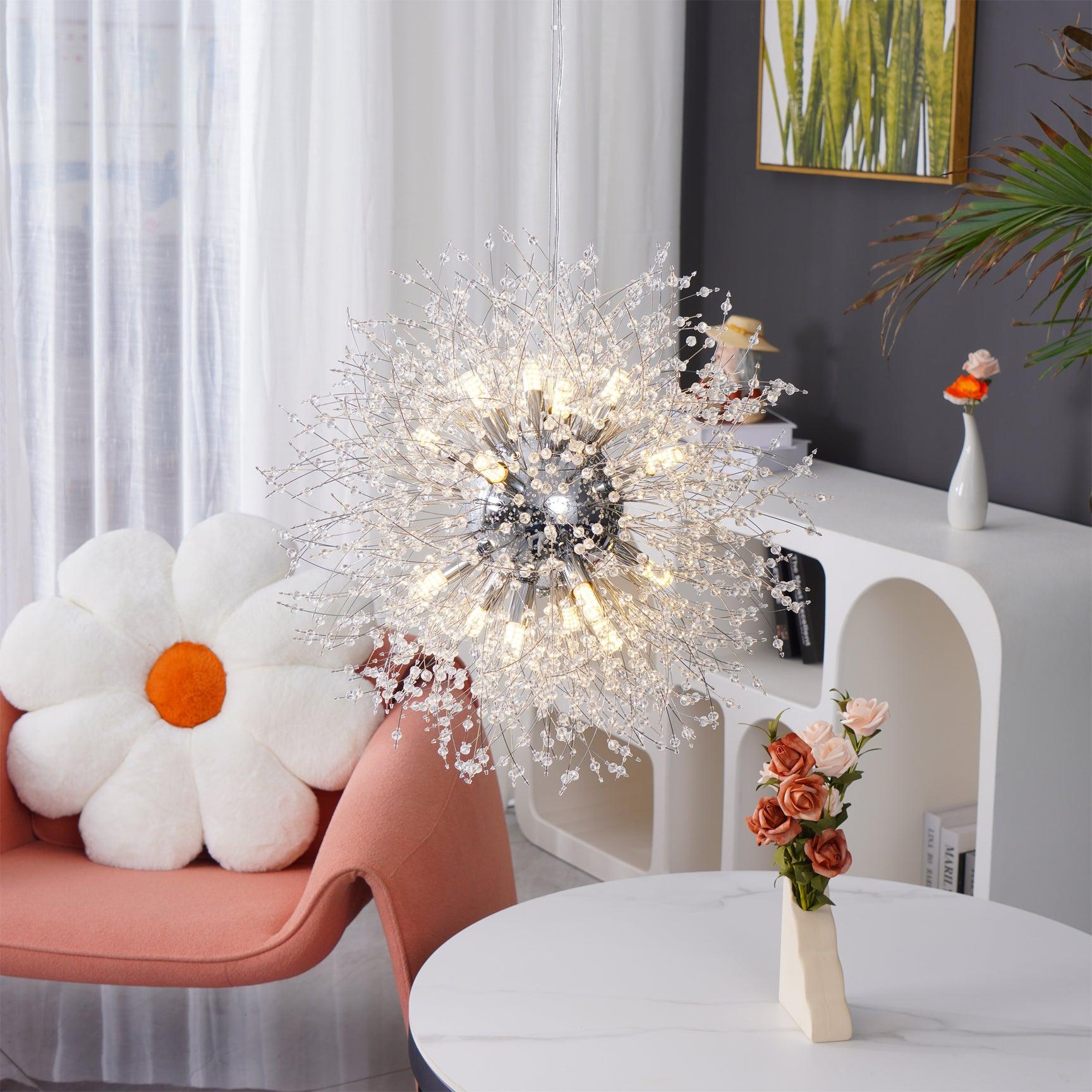 Modern Gold Crystal Dandelion Chandelier Firework Pendant Lighting for Dining Room