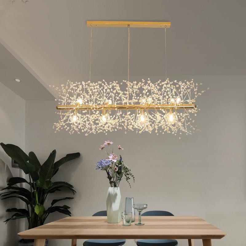 Modern Gold Crystal Dandelion Chandelier Firework Pendant Lighting for Dining Room