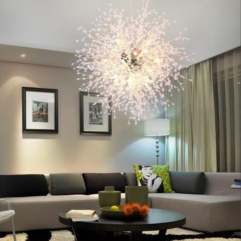 Modern Gold Crystal Dandelion Chandelier Firework Pendant Lighting for Dining Room