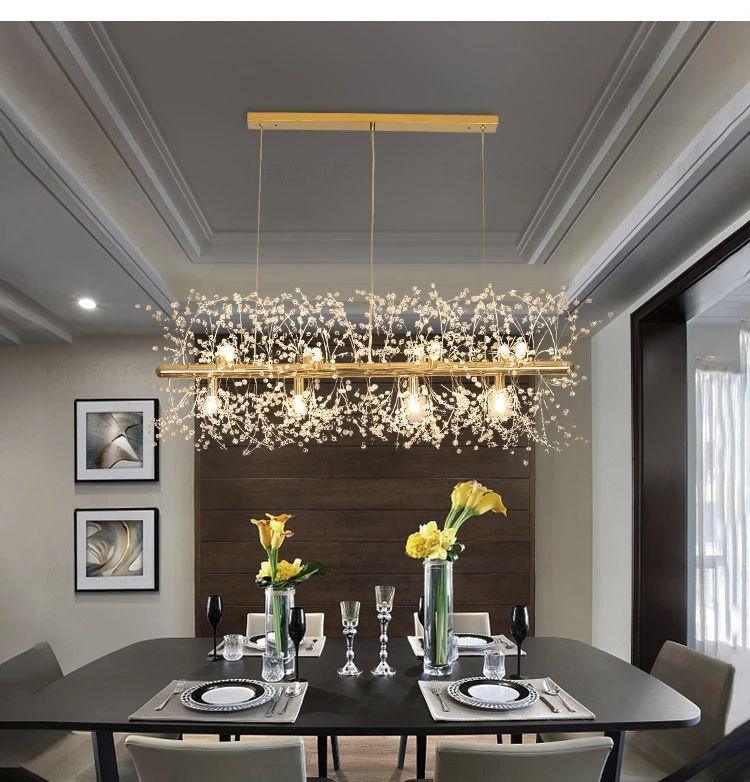 Modern Gold Crystal Dandelion Chandelier Firework Pendant Lighting for Dining Room