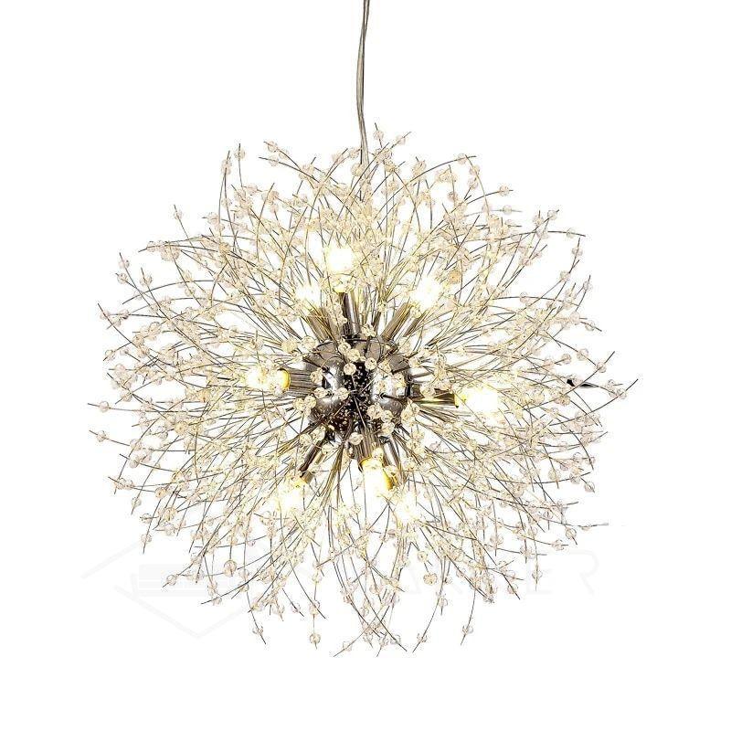 Modern Gold Crystal Dandelion Chandelier Firework Pendant Lighting for Dining Room