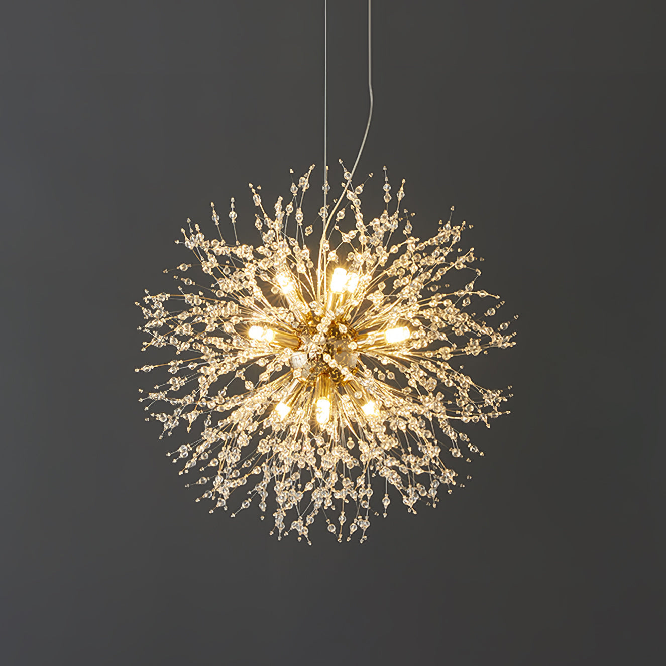 Modern Gold Crystal Dandelion Chandelier Firework Pendant Lighting for Dining Room