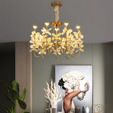 Modern Gold Crystal Flower Chandelier Luxury 24 Light LED Ceiling Fixture for Dining Living Room