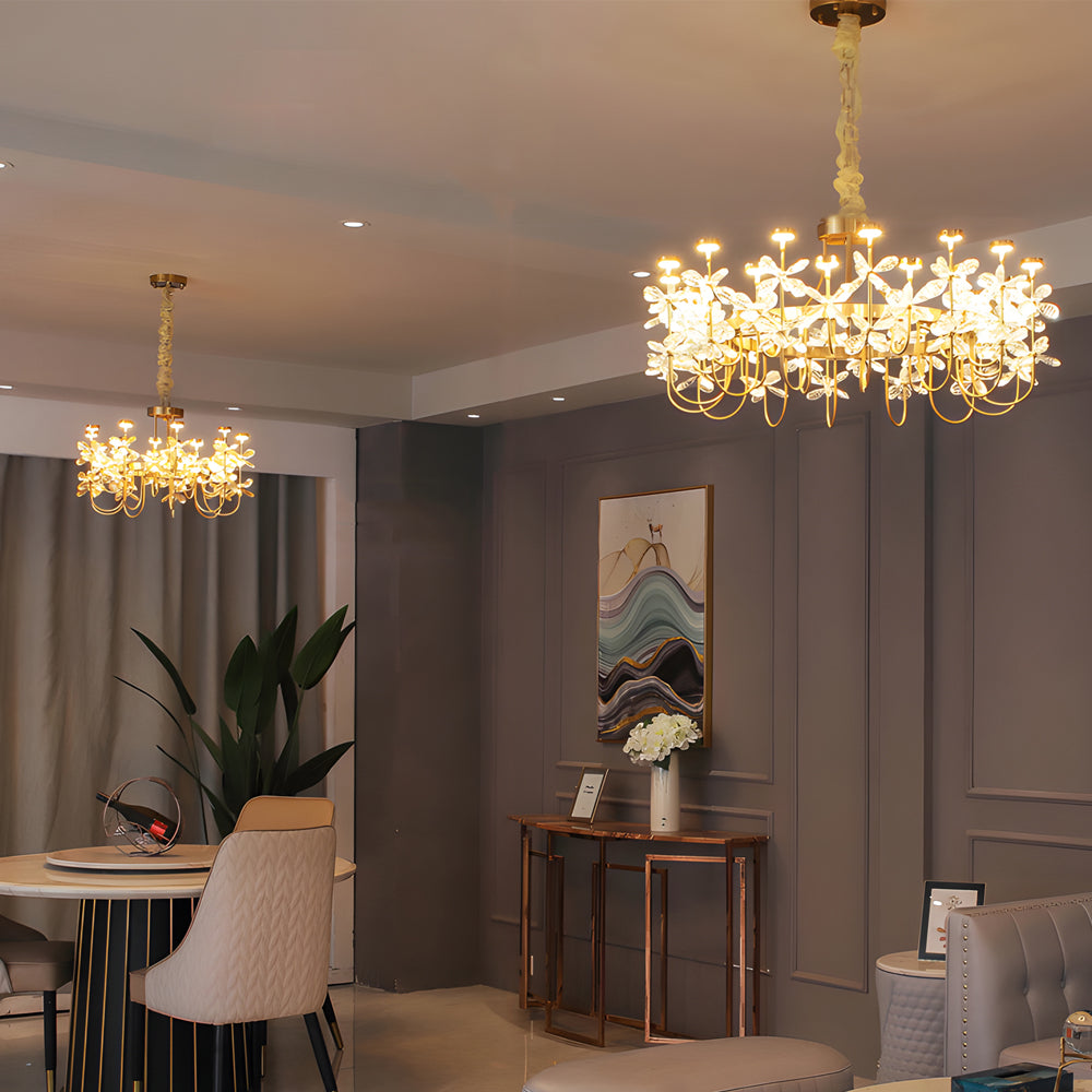 Modern Gold Crystal Flower Chandelier Luxury 24 Light LED Ceiling Fixture for Dining Living Room