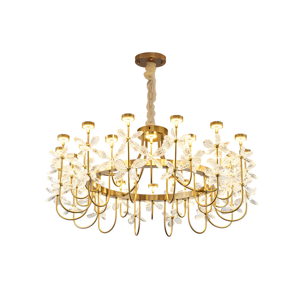 Modern Gold Crystal Flower Chandelier Luxury 24 Light LED Ceiling Fixture for Dining Living Room