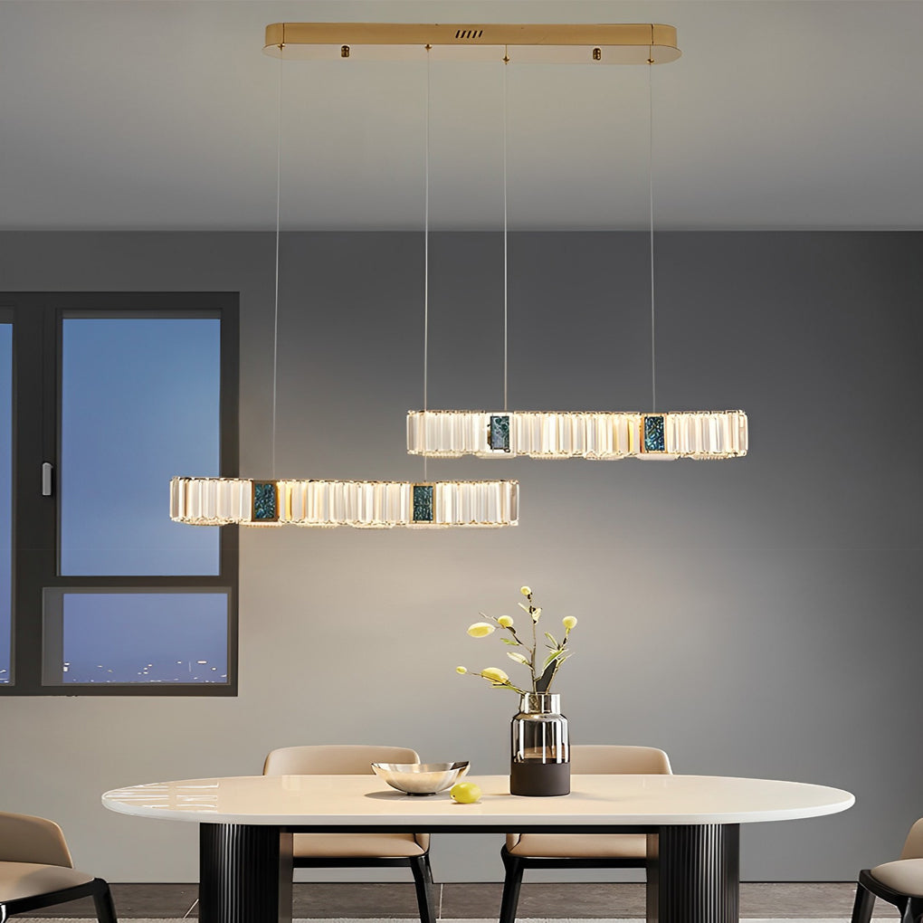Modern Gold Crystal Linear LED Chandelier with Three Step Dimming for Dining Room