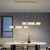 Modern Gold Crystal Linear LED Chandelier with Three Step Dimming for Dining Room