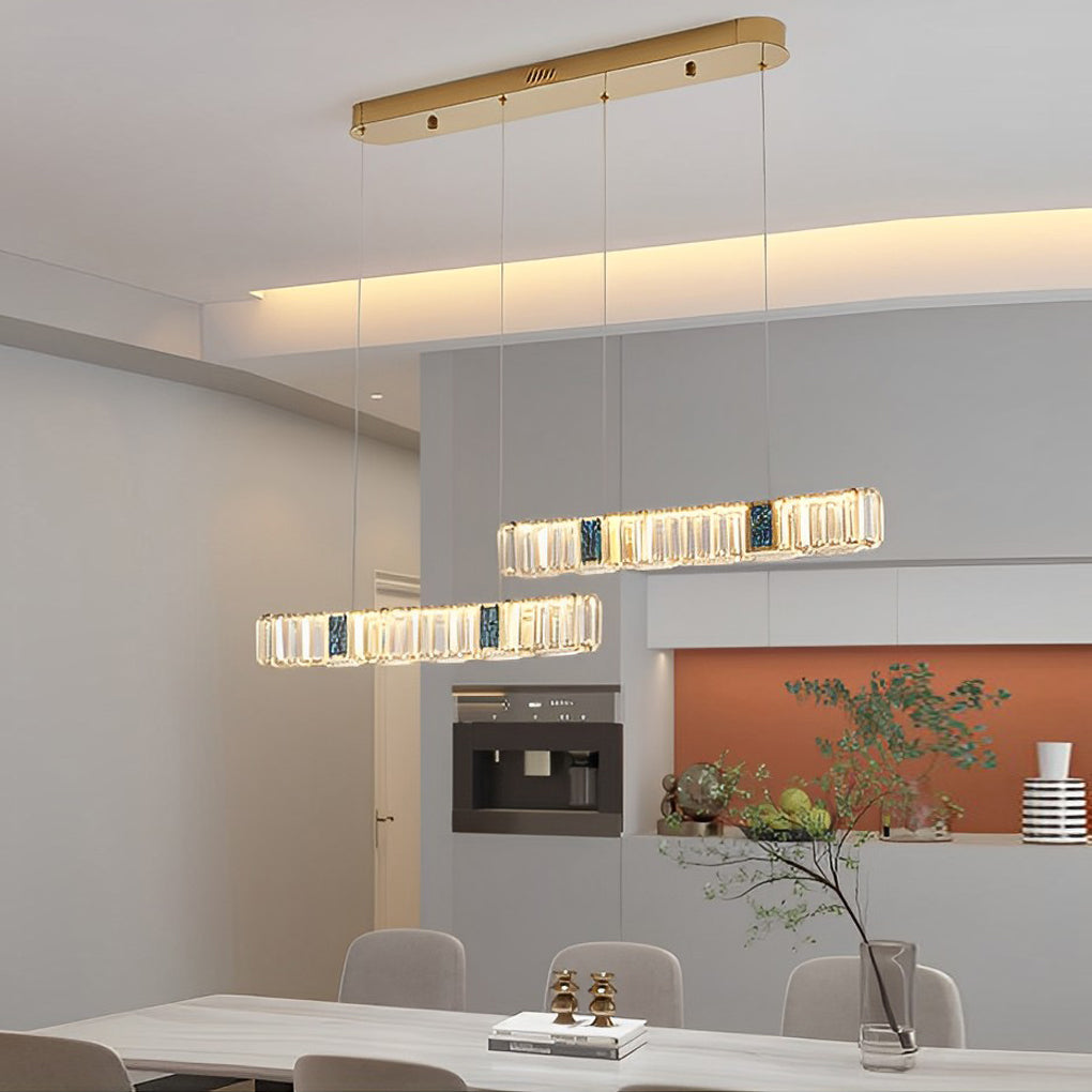 Modern Gold Crystal Linear LED Chandelier with Three Step Dimming for Dining Room