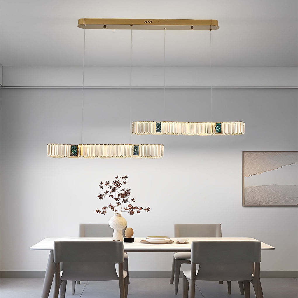 Modern Gold Crystal Linear LED Chandelier with Three Step Dimming for Dining Room