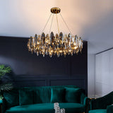 Modern Gold Crystal Pendant Light with Three Color LED for Luxury Living Room and Dining Room