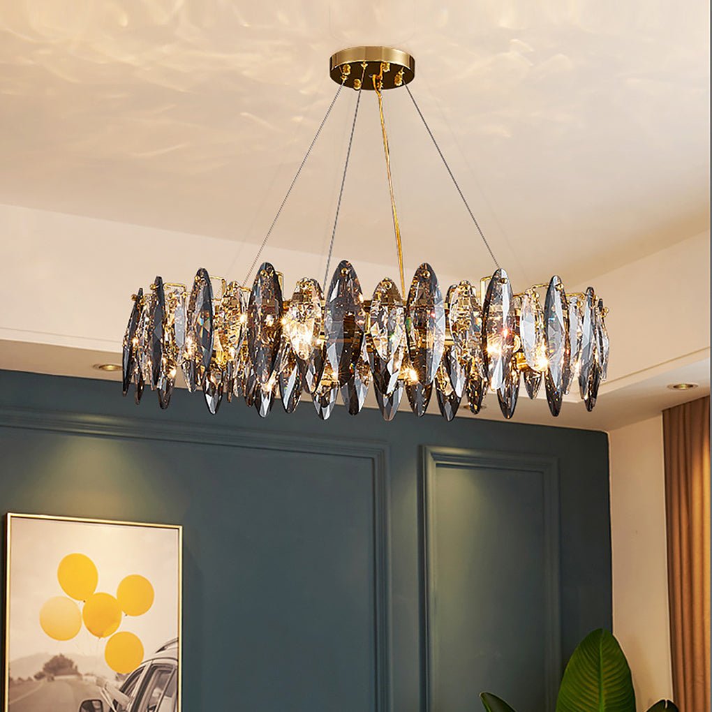 Modern Gold Crystal Pendant Light with Three Color LED for Luxury Living Room and Dining Room