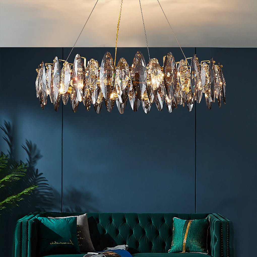 Modern Gold Crystal Pendant Light with Three Color LED for Luxury Living Room and Dining Room